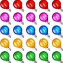 Brightown 25 Pack Multicolor G40 LED Christmas Replacement Light Bulbs, UL Listed, 1 Watt E12/C7 Candelabra Base Plastic Shatterproof LED Globe Edison Bulbs, Easily Screw in Strings Spools Strands
