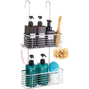 YQh Stainless steel double-layer shower rack, shower room hanging bathroom organizer, storage rack installed on the hanging bar or door, can store shampoo, hair conditioner, shower gel (double)