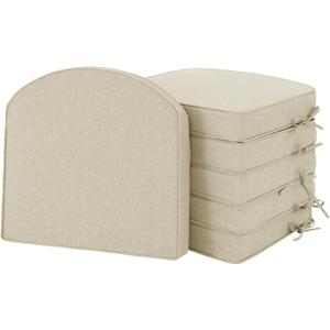 Outdoor Chair Cushions, Fade-Resistant & Water-Resistant, D Shaped Patio Furniture Seat Chair Pads Replacement with Ties, Non-Slip Bottom, Removable Cover, Set of 6, 18.5 x 16 Inch, Beige