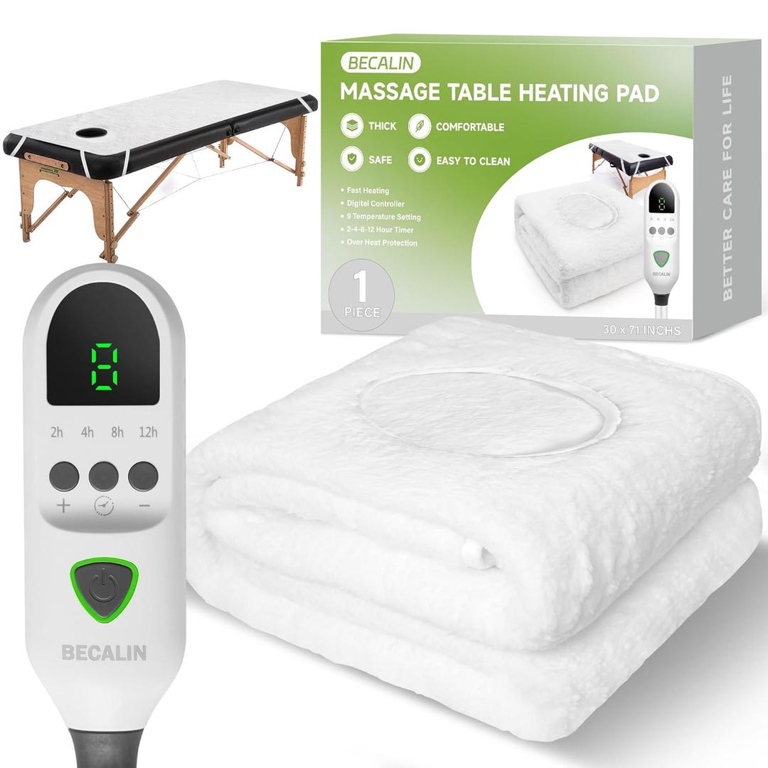 Massage Table Warmer Heating Pad Professional SPA Massage Bed Warmer with Timer, 9 Heat Settings, Overheat Protection for Massage Bed & Spa, Thickened & Soft Fleece, 30" x 71", with Face Hole