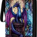 Card Binder 400 Pockets, 50 Sleeves Large Binder Trading Cards Holder 4 Pocket, Storage Organizer, Album Folder Case Protector Collector Gift Stained Glass Blue Purple Diamond Dragon