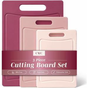 COOK WITH COLOR Non-Slip Cutting Board Set  Kitchen Essentials with Easy Grip Handle for Meat, Veggies, and Fruits, 3 Cutting Boards, Rose