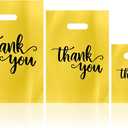 200 Pack Thank You Shopping Bags Goodie Bags, Iclude 13.8x9.8 In, 11.8x7.9 In, 7.9x5.9 In, Plastic Bulk Merchandise Bag with Handle, Plastic Boutique Bags Retail shopping bag for Clothes, Party Favors (Yellow)