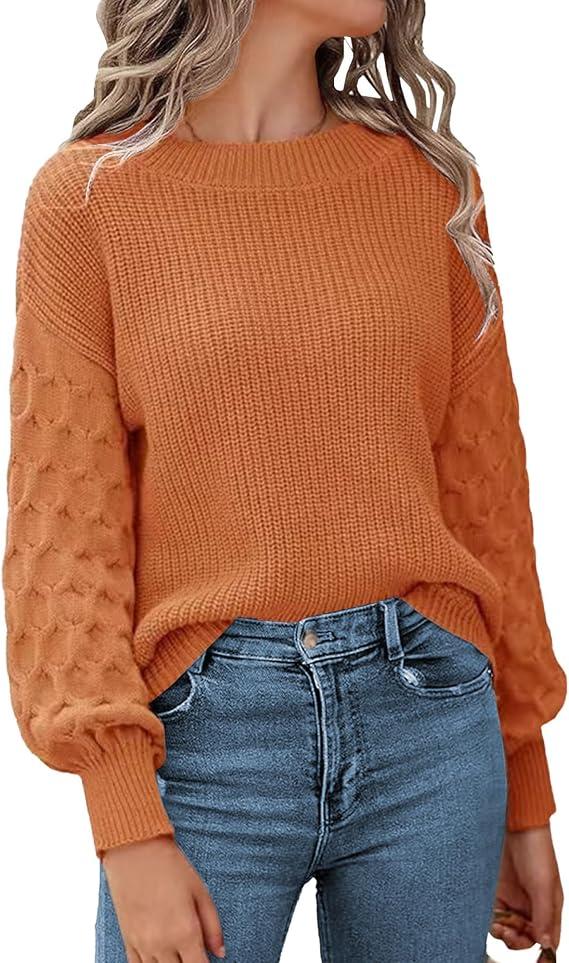 Women's Fall 2025 Sweaters Casual Chunky Knit Pullover Long Sleeve Loose Fit Winter Fashion Tops, 2XL Orange