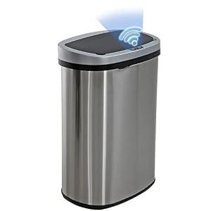 BestOffice | 13 Gallon Stainless Steel Trash Can with Lid | Steel | Automatic Touchless Garbage Can | Odor Control | Modern Oval Design | Easy to Clean | For Kitchen, Bathroom, Office or Home