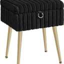 SONGMICS Vanity Stool Chair with Storage, Makeup Stool, Footrest Footstool Ottoman, Metal Legs, Adjustable Feet, for Living Room, Bedroom, Makeup Room, Ink Black ULOM505BZ02