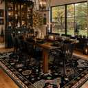 Vacuum-Friendly, 8x10 Washable Area Rug, Black Gold Beige Red