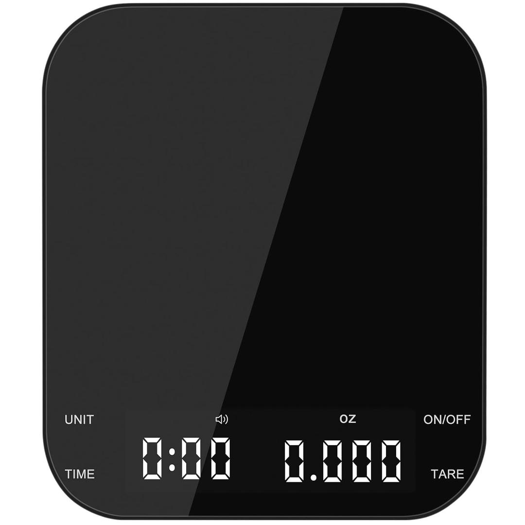 Coffee Scale with Timer, Kitchen, Digital, Rechargeable, Glass Mirror Design, for Pour-Over Barista, 0.3-3000g/0.1g
