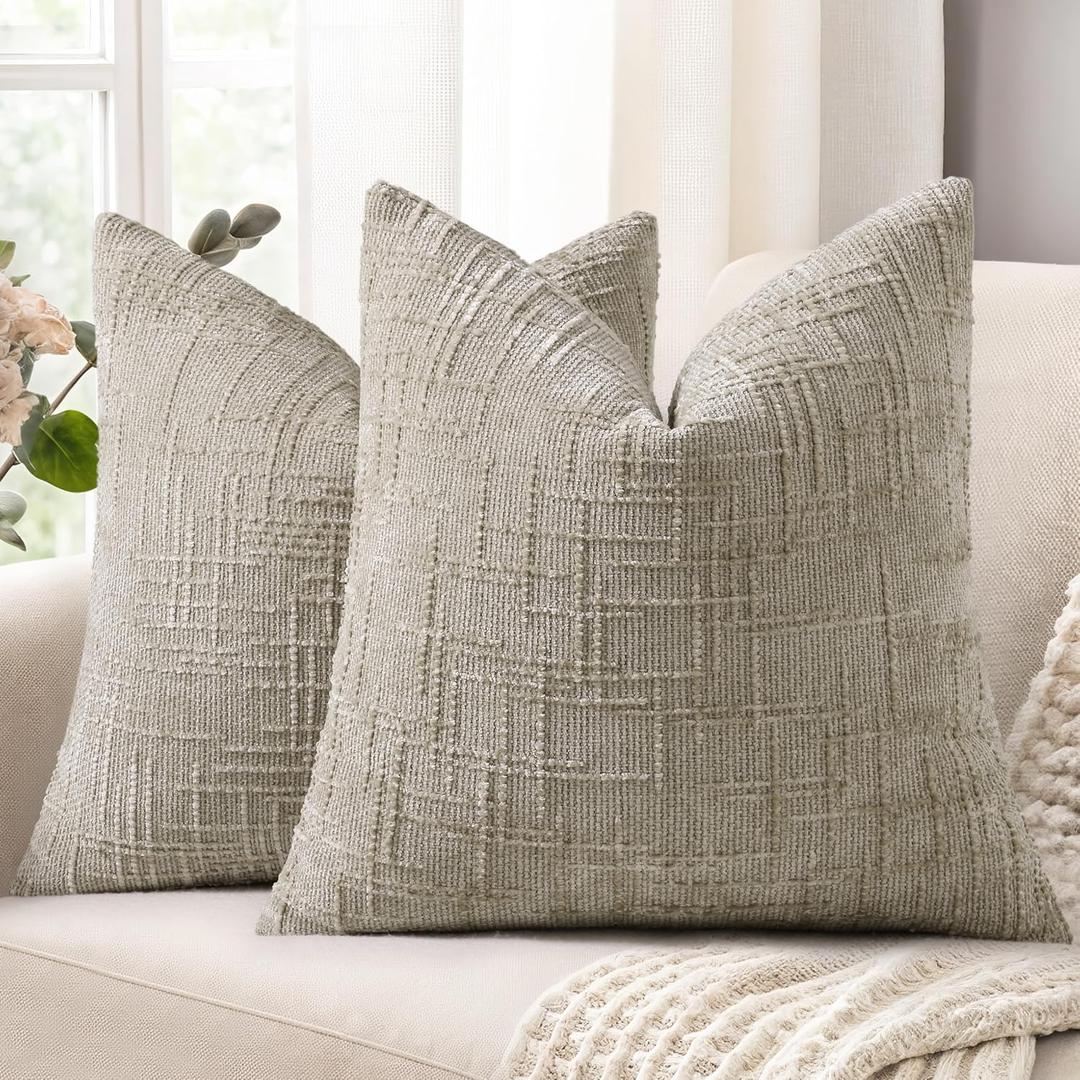 decorUhome Light Brown Chenille Euro Sham Throw Pillow Covers 22x22 Set of 2 Textured Soft Cozy Slubby Couch Pillow Covers Modern Farmhouse Boho Decorative Pillow Cases for Bed Sofa Living Room