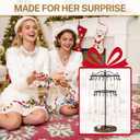 iDavosic.ly 2 Tier Rotating Necklace Holder Organizer with Wooden Jewelry Tray, Adjustable Metal Bracelet Display Stand with 42 Hooks, Extra Tall Keychain Spinning Tree Tower for Women, Black