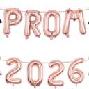 4 x Prom 2026 Balloons Decorations, 16 Inch Foil Letter Number Balloons with 18 Inch Black Rose Gold Star Balloons for High School College Graduation Gift Retirement Ins Photo Party Supplies