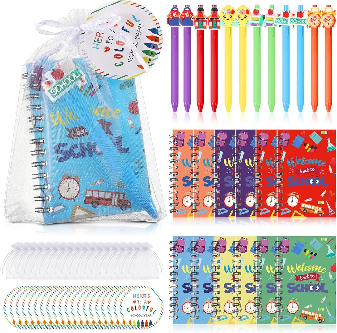 24 Set Back to School Stationery Set for Students, First Day of School Ballpoint Pens Mini Notebook Gift Card Welcome to School Gifts for Classroom Gifts Goodie Bags Fillers Party Favors