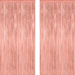 ZATAYE 2 Pack Rose Gold Decorations, 3.28 FT x 7.05 FT Rose Gold Fringe Curtains, Metallic Photo Backdrop Tinsel Backdrop Foil Curtains, Metallic Party Supplies Wedding Decor