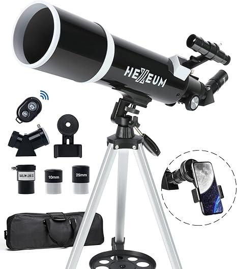 Telescope 80mm Aperture 600mm - Astronomical Portable Refracting Telescope Fully Multi-coated High Transmission Coatings AZ Mount with Tripod Phone Adapter, Wireless Control, Carrying Bag. Easy Set Up (80600Black)