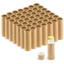 50 Pcs 0.3 oz Paperboard Lip Balm Tube,Empty Kraft Paper Chapstick Tube Holder,Push-Up Style Biodegradable Solid Perfume Lip Gloss Container for Lip Balm,Natural Compostable Container - Brown