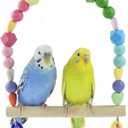 Wooden Bird Swing for Cockatiels Parrot Perch Hanging Toys Parakeets Birdcage Stands Cage Playground Play Gyms Accessories Colorful Bead Bell Climbing Toy for Lovebirds Conures Budgies (Large, Cream)