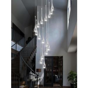 Ykolupty Modern Crystal Chandeliers LED Dimmable Stairwell Chandelier Silver Teardrop Chandelier Large Pendant Light for Entryway Foyer Living Room