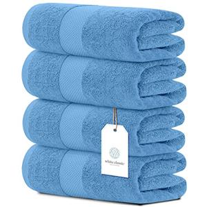 White Classic Luxury Bath Towels Set of 8  Large - 700 GSM Cotton Ultra Soft 2  Bath Towels | 2 Hand Towels 2 Wash Cloth Highly Absorbent and Quick Dry | Hotel Towels for Bathroom Luxury, Plush Shower Towels, Light Blue