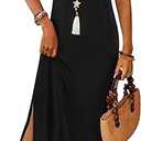 WIHOLL Maxi Dress Summer Dresses 2026 Beach Vacation Clothes Sleeveless Sundresses with Pockets Boho, Large 