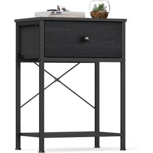 SONGMICS Bedside Table with Drawer, Nightstand with Lower Shelf | Side End Table for Bedroom, Living Room, Ebony Black, BELLAH Collection, ULGS101B201S, 1 Drawer-1Pc