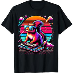 Mens, Womens and Kids Vintage Retro Squirrel Lover T-Shirt (Small, Black)