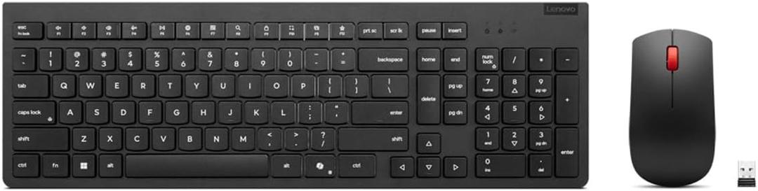 Lenovo Essential Wireless Combo Keyboard & Mouse Gen 2 US English, 2.4 GHz Wireless USB Connection, AES-128 Encryption for the Keyboard, Full-Size Right or Left Hand Optical Sensor Mouse, Black