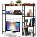 37" Desk Shelf, Adjustable Desktop Hutch for Computer Monitor, 3 Tier Wood Bookshelf Display Rack with Anti-Slip Pads, Table Storage Organizer for Dorm Home Office