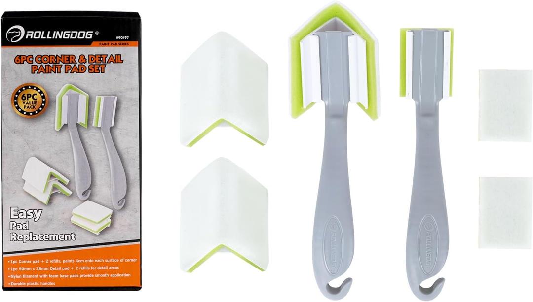ROLLINGDOG Paint Pad Set - 6PC Corner Painting tool Trim Paint Edger Tool with Replacement for Walls,Detail Painting,Trim