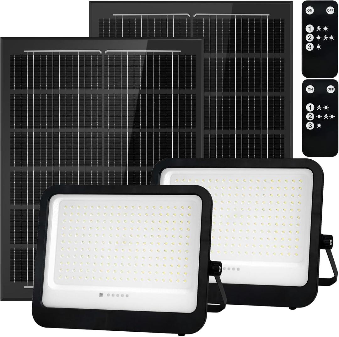 Leddictive 2 Pack LED Solar Lights Outdoor 7000K, 3500LM Solar Powered Flood Lights with 3 Modes, Dusk to Dawn Outdoor Lighting with Remote, IP65 Waterproof, 16.4 Ft Cable for Yard Garage Porch