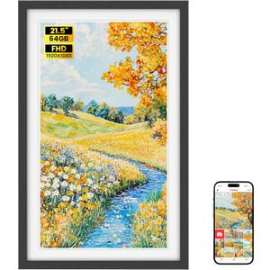 64GB Frameo 21.5" Digital Picture Frame Large 1920 x 1080 IPS FHD Touch Screen WiFi Electronic Photo Frames Share Moments from Phone Instantly Best Gifts for Parents and Grandparents Black Wood White