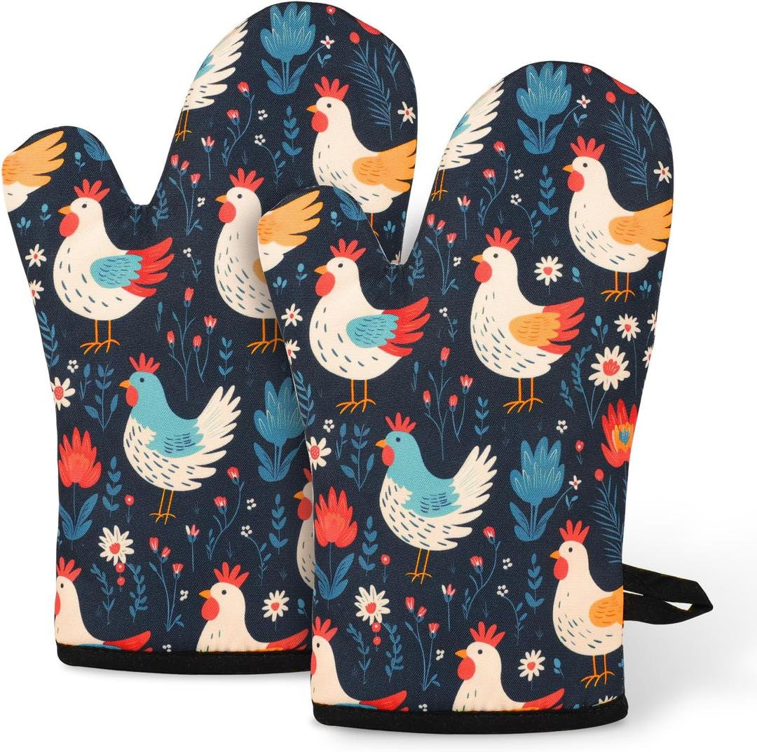 Miracu Oven Mitts Set, Cute Chicken Gifts for Chicken Lovers, Funny Kitchen Decor, Rooster Gifts for Women Mom Her Lady Owner - Bday, Mothers Day Baking Accessories Stuff, Cooking Themed Present Idea