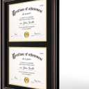 Yaetm Vertical Double Diploma Frame 14x20 for Two 8.5x11 Certificates, Degrees, Documents, Tempered Glass with Black Over Gold Acid-free Mats, Dual Diploma Frames, Brown/Black