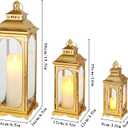 TRIROCKS Set of 3 Vintage Candle Lanterns 10/14/19.5''H Decorative Outdoor Lantern Metal Candle Holder with Tempered Glass for Home Living Room Garden Yard Parties Event Indoors Outdoors (Gold)