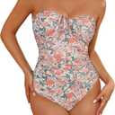 Women's One Piece Swimsuit Strapless Bandeau or Halter Bathing Suits Sexy Flattering Swimwear (Medium)