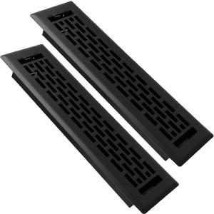 2 Pack Floor Register 2x12 Inches Heavy Duty Walkable Steel Floor Vents Ease Adjust Air Flow Direction Floor Registers - Boston Design - Matte Black Air Floor Vent Covers for Home