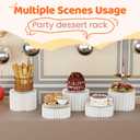 HeiMma 4 Pack Buffet Risers, FOLDABLE Accordion Food Display Risers for Dessert Table,Dessert Table Display Set, White Cardboard Cylinder Cake Cupcake Stands for Party, Multi-height, 12in Round