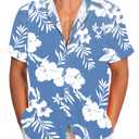 Demoking Mens Hawaiian Shirt Caribbean Tropical Beach Shirts Casual Summer Short Sleeve Blue Floral Button Down M (Blue, M)