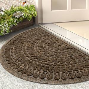 RORA Half Circle Door Mat Front Door Mat Outside Entrance Welcome Mats Outdoor Indoor Semicircular Doormat for Outdoor Half Round Door Mats for Garage Muddy Paws 17x30 (Brown)