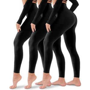 3 Pack Leggings for Women-No See-Through High Waisted Tummy Control Yoga Pants Workout Running Legging, Large-X-Large, Black