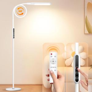 Syrinx LED Floor Lamp, 12W Remote & Touch LED Reading Standing Light for Living Room Bedroom, Flexible Gooseneck Task Light, 5 Color Temperatures, 5 Level Brightness - White (White+Single Head)