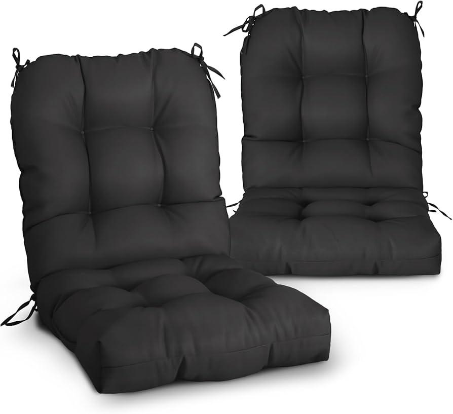 Tufted Outdoor/Indoor Seat/Back Chair Cushions, Set of 2, 42'' x 21'', Black