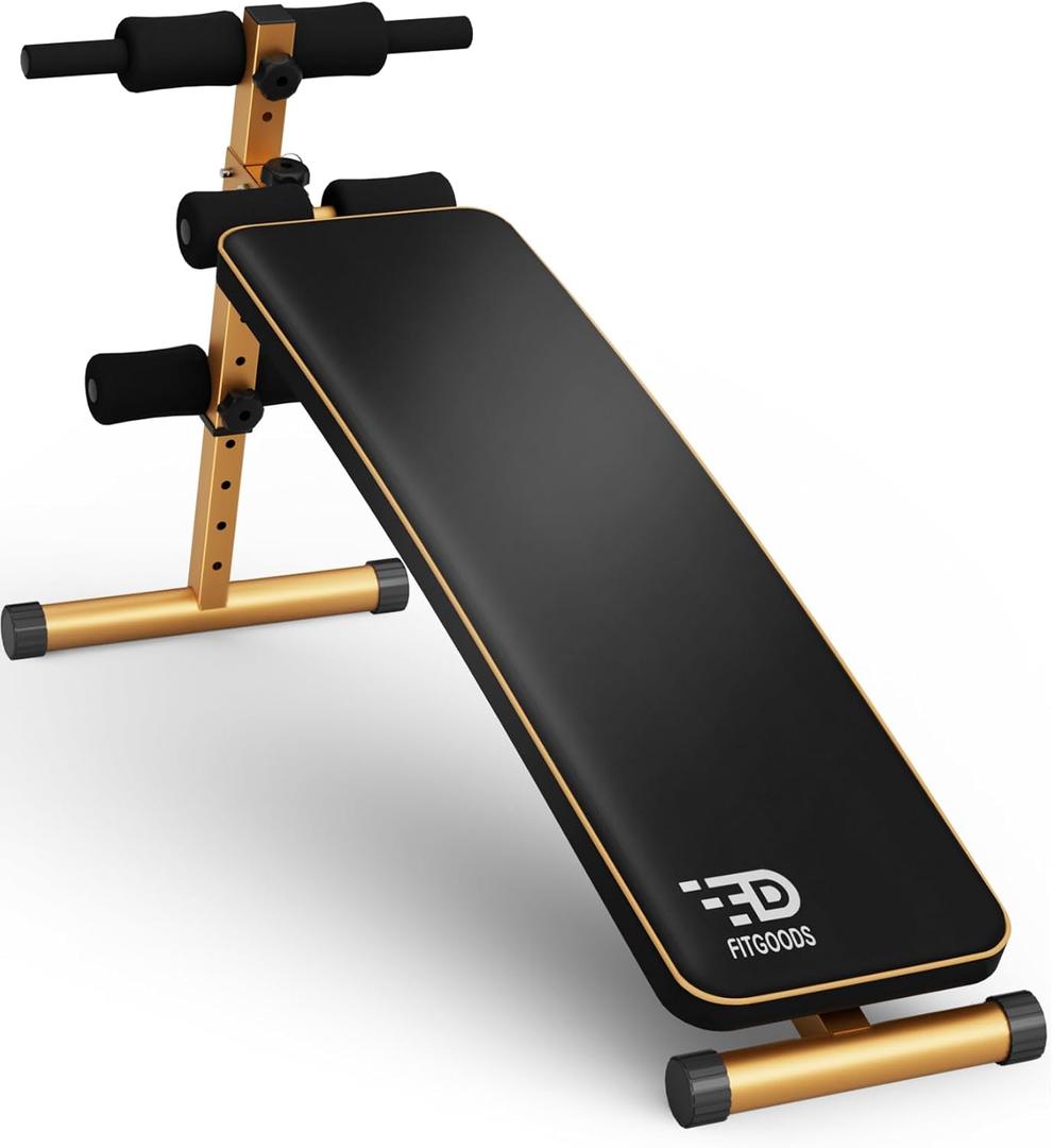 FitGoods Sit Up Bench, Adjustable Workout Bench for Ab Exercise, Curved Incline/Decline Slant Bench, Five Adjustment Levels, Great Home Gym Workout Equipment for Building Abs and Core Muscles