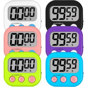 Lasubst Digital Kitchen Timers for Cooking, Magnetic Classroom Timers for Teachers Kids, Back to School Supplies Bulk (6 Pack, Black White Pink Purple Blue Green)