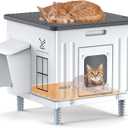 Heated Cat House for Outside, High Insulated Heated Outdoor Cat Shelter 100% Weatherproof with Escape Door, Elevated Outdoor Cat House with Heater for Feral Stray Barn Cat Kitty 17.7"x17"x17.5"
