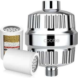 Cobbe Shower Filter for Hard Water Shower Head Filter - with 2 Replaceable Filter Cartridges - High Output Shower Water Filter for Removing Chlorine and Harmful Substance, Chrome (Chrome)