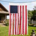 Deloky 4 x 2.3 Ft 4th of July Rag American Flag Banner, Vintage Patriotic USA Flag Banner, Independence Day Retro American Flags Bunting for Outdoor Garden Yard Home Party Decoration
