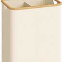 SONGMICS Laundry Hamper, Laundry Basket with Lid, Foldable Storage Basket, Bamboo Frame, for Bedroom, Living Room, Oxford Fabric, 37 Gal. (140 L), Cream White ULCB519WD01