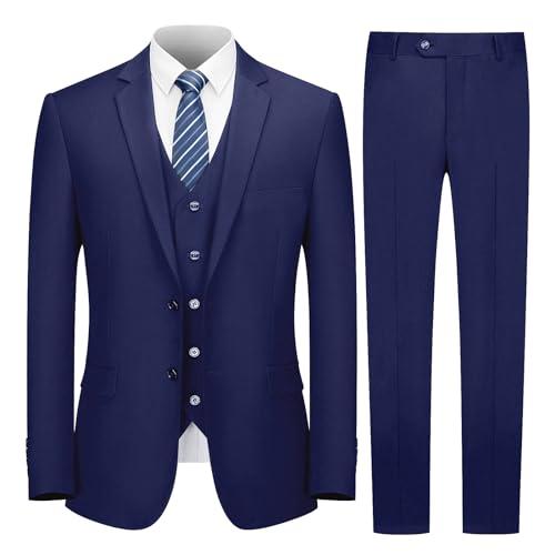 Cooper & Nelson 3 Piece Mens Suit Set, 2 Button Slim Fit Suit for Men, Jacket, Vest, Pants and Tie Navy Blue XL