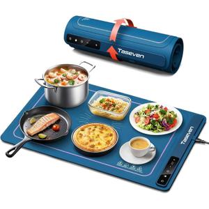 Food Warming Mat, Silicone Heating Tray with 7 Temperature Settings, Quick Full Surface Heating Pad, Thermochromic Line, Kids Lock, Electric Warming Tray for Buffets Party (Squre, Blue)