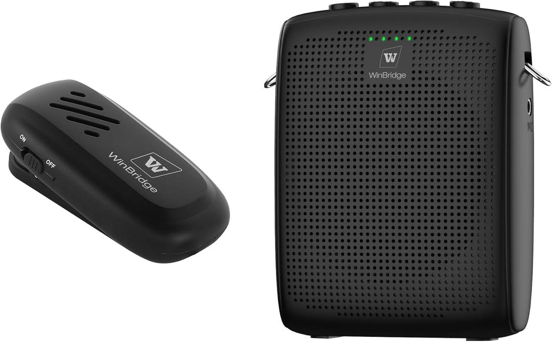 WinBridge Wireless Voice Amplifier with Bluetooth Lavalier Lapel Microphone for Teachers, Portable Speaker and Wireless Clip On Microphone System, Mini Megaphone Speaker Mic Set 15W 2600mAh WB005